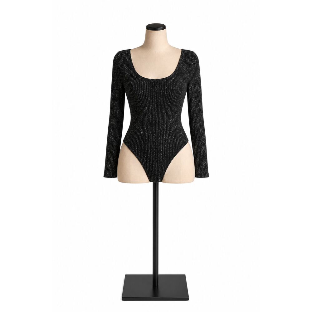 Intimately Free People Black Ribbed Long Sleeve Bodysuit Size XS | Scoop Neck